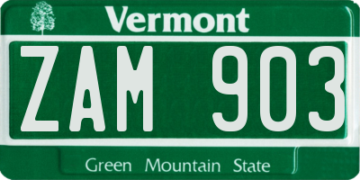 VT license plate ZAM903