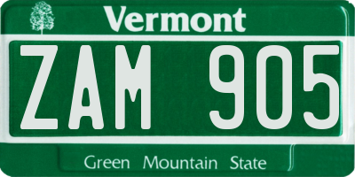 VT license plate ZAM905