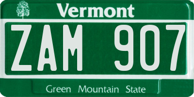 VT license plate ZAM907