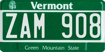 VT license plate ZAM908