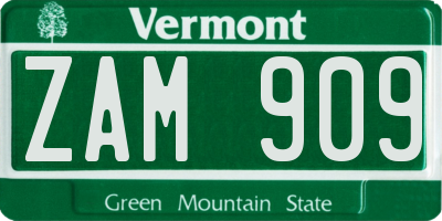 VT license plate ZAM909