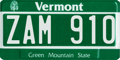 VT license plate ZAM910