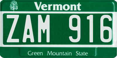 VT license plate ZAM916