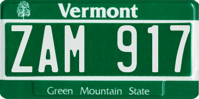 VT license plate ZAM917