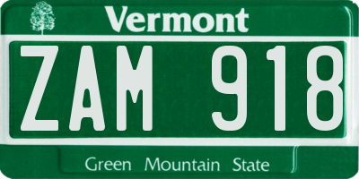 VT license plate ZAM918