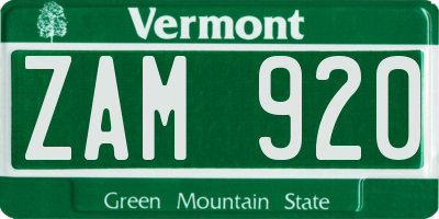 VT license plate ZAM920