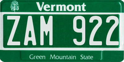 VT license plate ZAM922
