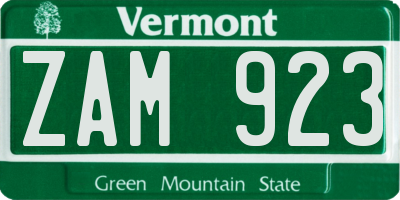 VT license plate ZAM923
