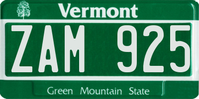 VT license plate ZAM925