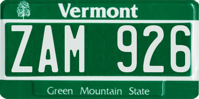 VT license plate ZAM926