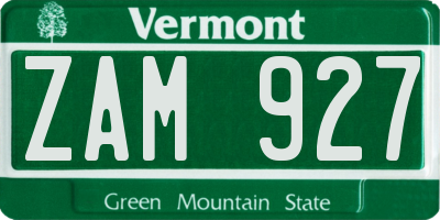 VT license plate ZAM927