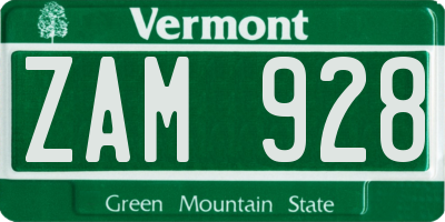 VT license plate ZAM928