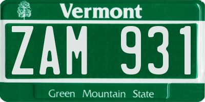 VT license plate ZAM931