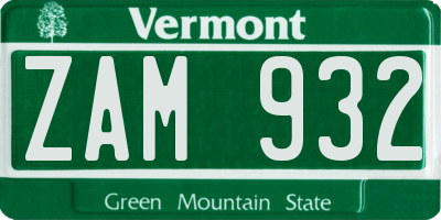 VT license plate ZAM932