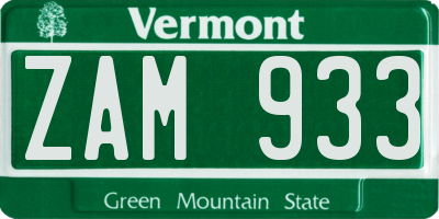 VT license plate ZAM933