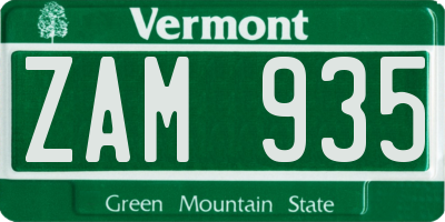 VT license plate ZAM935