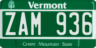 VT license plate ZAM936