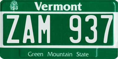 VT license plate ZAM937