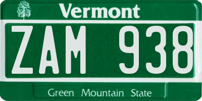 VT license plate ZAM938