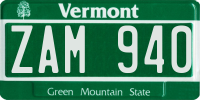 VT license plate ZAM940