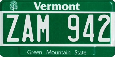 VT license plate ZAM942