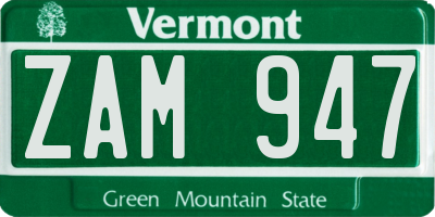 VT license plate ZAM947