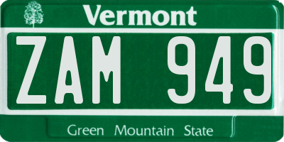 VT license plate ZAM949