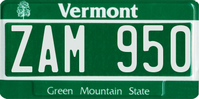 VT license plate ZAM950