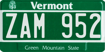 VT license plate ZAM952