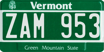 VT license plate ZAM953