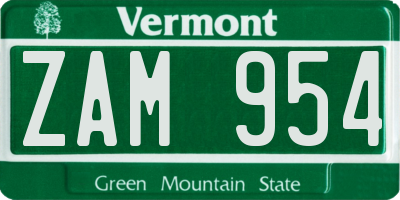 VT license plate ZAM954