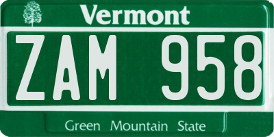 VT license plate ZAM958