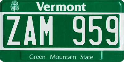 VT license plate ZAM959