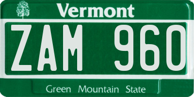 VT license plate ZAM960