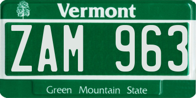 VT license plate ZAM963