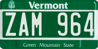 VT license plate ZAM964