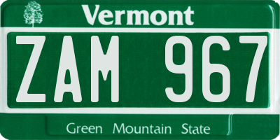 VT license plate ZAM967