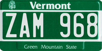 VT license plate ZAM968