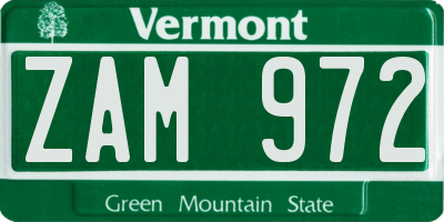 VT license plate ZAM972