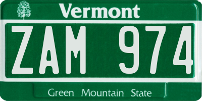 VT license plate ZAM974