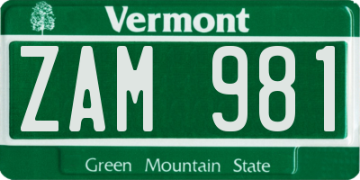 VT license plate ZAM981