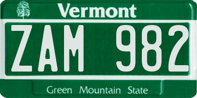 VT license plate ZAM982