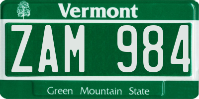 VT license plate ZAM984
