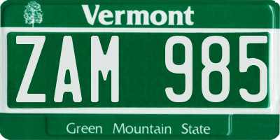 VT license plate ZAM985