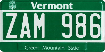 VT license plate ZAM986