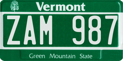VT license plate ZAM987