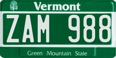 VT license plate ZAM988