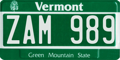 VT license plate ZAM989