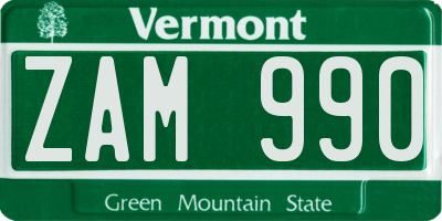 VT license plate ZAM990