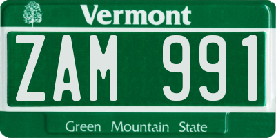 VT license plate ZAM991